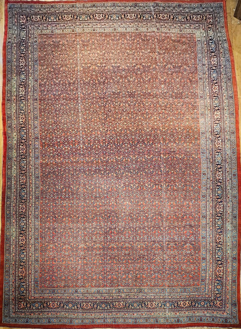 Antique Persian Bidjar Rug 12x14 | Durable Village Weave | Full View on Floor