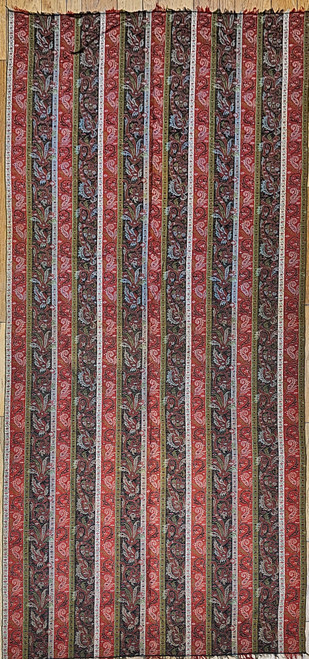 Mid 19th Century Hand-Woven Kashmiri Shawl in Paisley Pattern in Red, Ivory, Black, Green, The Persian Knot, SKU 1375