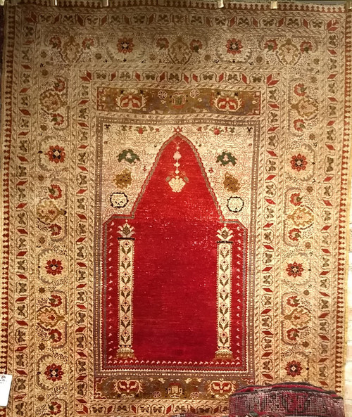 Antique Turkish Silk Prayer Rug | Fine Hereke Weave