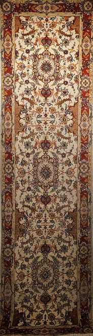 Vintage Persian Tabriz Runner in a Floral Pattern in Salmon, Pink, Ivory, Blue1188, 2’ 11” x 10’ 6”, 4th Quarter of the 1900s, The Persian Knot, SKU 1188