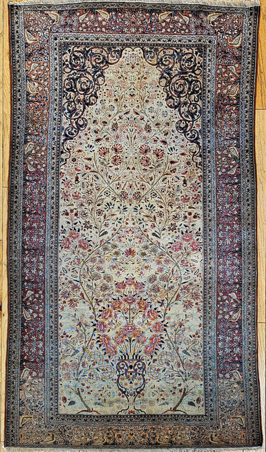 19th Century Persian Kashan in “Tree of Life” Design in Ivory, Brick Red, Navy Blue, SKU 1311, The Persian Knot, SKU 1311