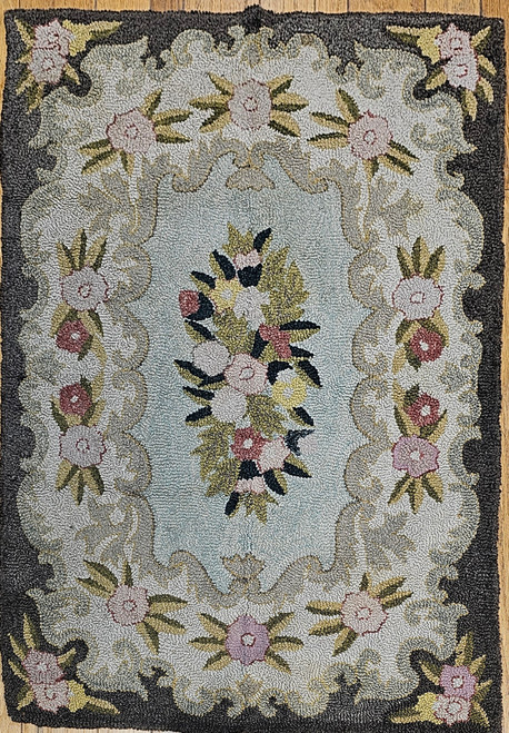 Vintage American Hand Hooked Area Rug in Floral Pattern, The Persian Knot Gallery, SKU 1152