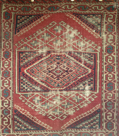 Antique Turkish Village Rug 3x3 | Caucasian Style