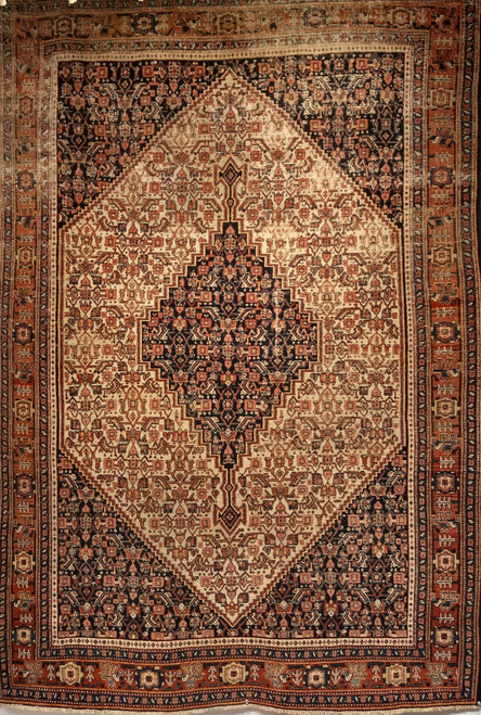 Antique Persian Senneh Rug 4x6 | Diamond Medallion 19th Century