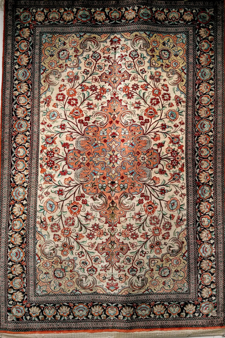 Vintage Persian Silk Qum Rug 4x5 | All Silk