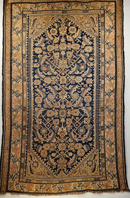 Antique Persian Malayer rug with Herati design on navy-blue field and Gol Farang border, late 19th century.