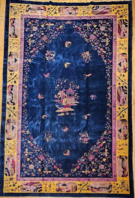 Antique Chinese Art Deco Carpet 12x14 | Pastel Floral