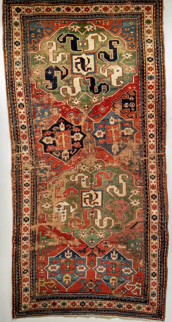 Antique Chondsoresk Caucasian Rug | 19th Century Abrash Green