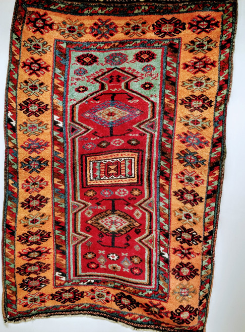 Antique Anatolian Prayer Rug 3x5 | Red Turquoise
