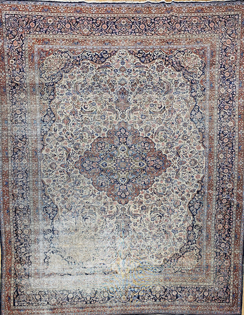 19th Century Persian Kashan Room Size Rug with Ivory Field,  @thepersianknot  , SKYU 1751