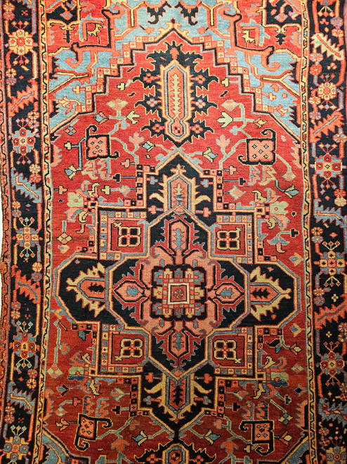 19th Century Persian Serapi in Medallion Pattern in Pale Blue, Pink, Green, Yellow, The Persian Knot, SKU 1760