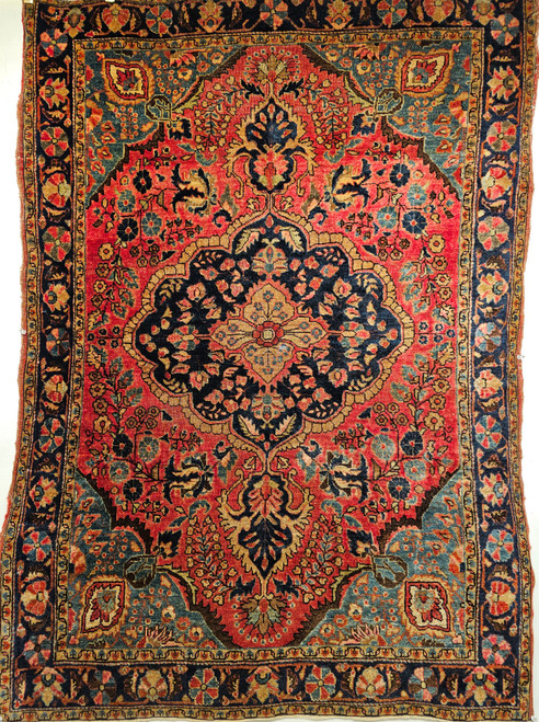 Antique Persian Sarouk Area Rug, Wool Pile, Floral Design, 1920s, The Persian Knot Gallery, SKU 1766