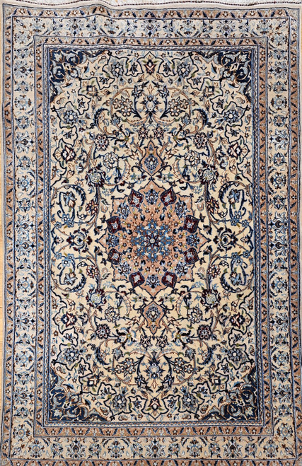 Vintage Persian Nain Area Rug in Floral Pattern in Ivory, Blue, Green,  @thepersianknot  , SKU 1761