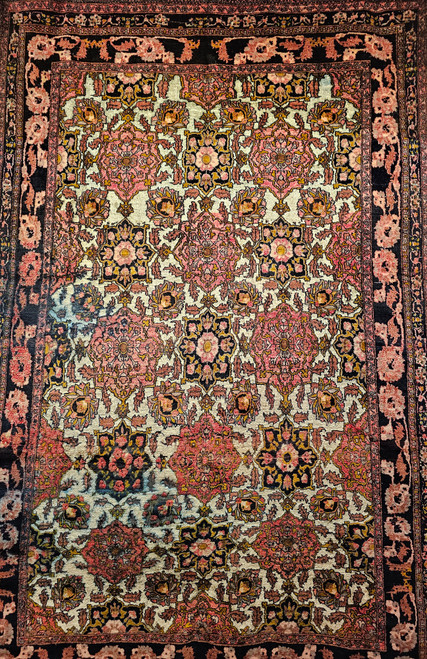 Vintage Afghan Silk Room Size Rug in Allover Pattern in Ivory, Burgundy, Brown