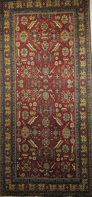 Vintage Khotan Area Rug in Allover Geometric Pattern on Brick Red, Yellow, Ivory 1817, The Persian Knot, SKU 1817