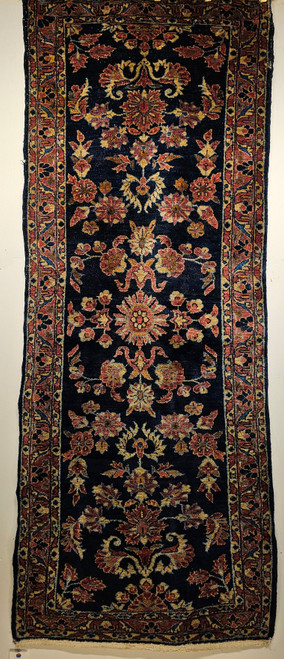 Antique Persian Lilian Runner | Abrash Navy Floral