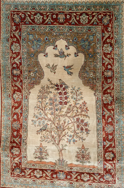Vintage Turkish Silk Kayseri Rug, in Tree of Life Design, The Persian Knot Gallery, SKU 1700B