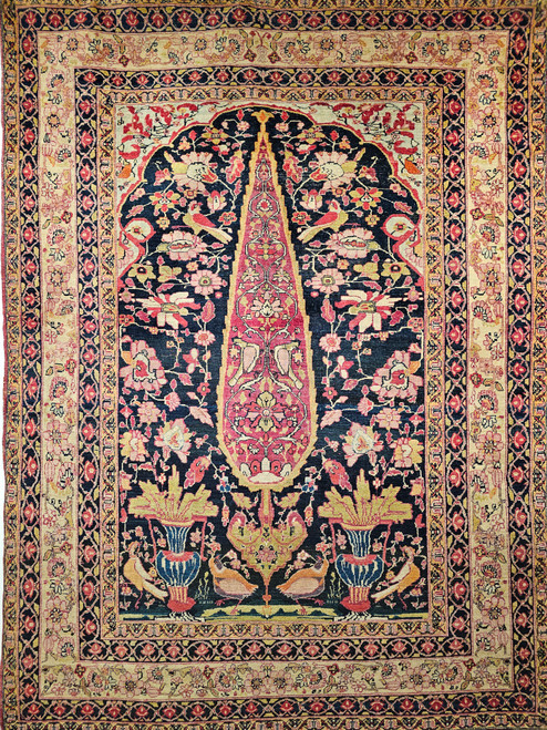 19th Century Persian Kerman Lavar in “Tree of Life” Pattern, 4’ 3” x 5’ 9”, 4th Quarter of the 1800s, SE Persia