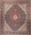 Mid-20th Century Vintage Persian Tabriz Mahi rug. Hand-knotted with a fine weave. Dark navy blue field. Rich dark red central medallion. Pale yellow/cream corner spandrels. Dark navy blue border with floral designs in red, green, blue, and brown.