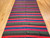 Vintage South American Hand-woven Kilim in Striped Pattern in Blue, Red, Magenta, Green, The Persian Knot, SKU 1551