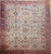 Late 19th Century Antique Persian Ziegler Mahal Sultanabad room size rug. Hand-woven. Rare camelhair or pale saffron yellow background. All-over large scale geometric pattern connected by scrolling lines. Designs in camelhair, navy blue, turquoise blue, green, red, pink, yellow. Red border with geometric designs and scrolling lines/branches.