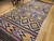 Vintage Oversize Moroccan Kilim in Stripe Pattern in Brown, Yellow, Blue, Ivory, The Persian Knot, SKU 1742