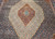 Vintage Persian Tabriz Mahi rug with geometric Herati design in navy, ivory, and French blue.
