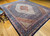 Vintage Persian Tabriz Mahi rug with geometric Herati design in navy, ivory, and French blue.