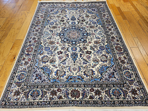 Vintage Tabriz Rug in Floral Design With French Blue, Green, and Ivory Colors 1891, The Persian Knot, SKU 1891