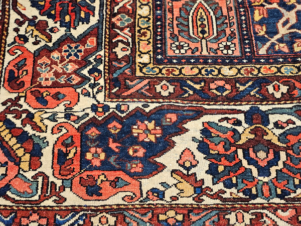 Vintage Persian Bakhtiari in Garden Panel Pattern in Pale Yellow, Pink, French Blue, and Green, The Persian Knot, SKU 1942