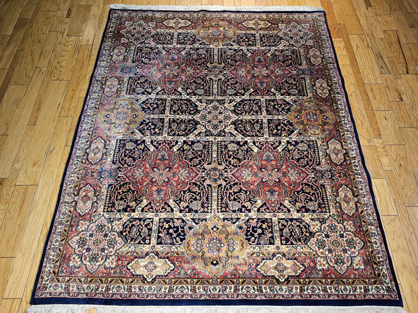 Vintage Kerman Style Room Size Rug in Navy, Burgundy, Ivory, Gold, Green,  @thepersianknot  , SKU 5002