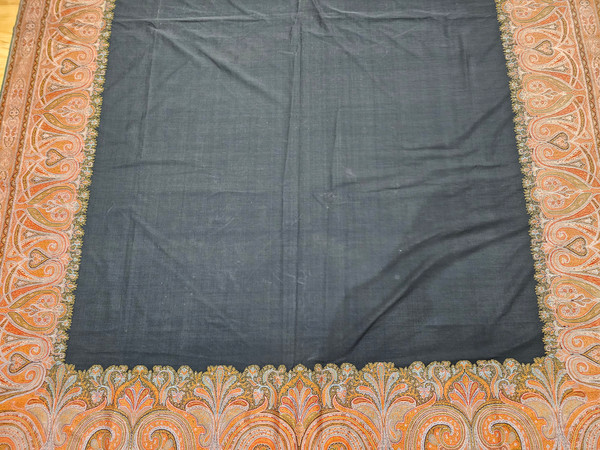 19th Century Hand-Woven Kashmiri Shawl in Paisley Pattern in Red, Ivory, Black, Green, @thepersianknot, SKU 2012