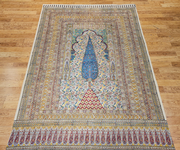 Vintage Persian Hand-Crafted Block Print (Kalamkari) Textile in Tree of Life Pattern in Green, Blue, Red, Yellow, @thepersianknot, SKU 2048