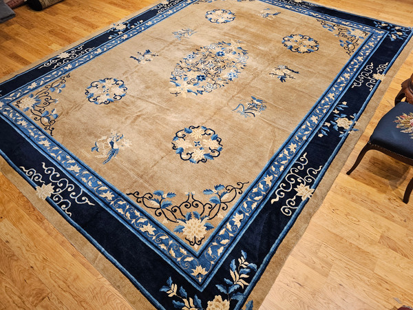 Vintage Oversized Chinese Peking in Tan, Navy, French Blue, Ivory,  @thepersianknot  , SKU 2078