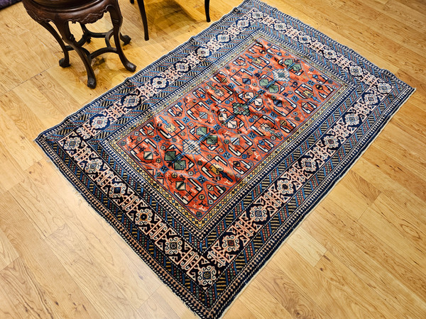 Antique Caucasian Shirvan Area Rug in Red, Navy, Green, Pink, Blue, Ivory, @thepersianknot  , SKU 2093