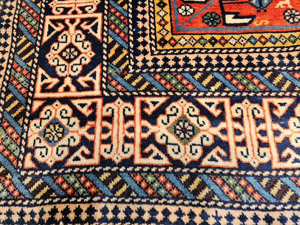 Antique Caucasian Shirvan Area Rug in Red, Navy, Green, Pink, Blue, Ivory, @thepersianknot  , SKU 2093