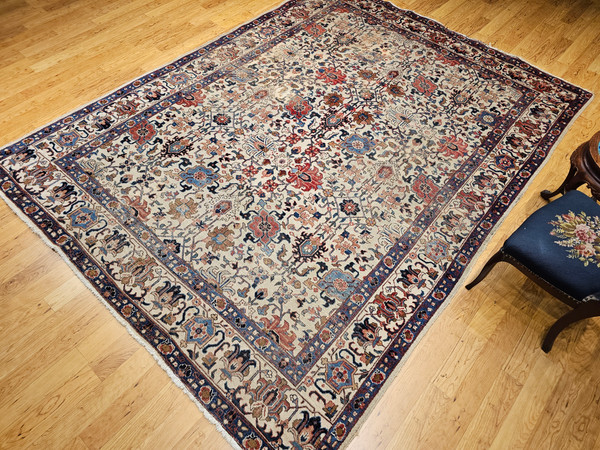 Vintage Persian Tabriz Room Size Rug with Allover Geometric Floral Pattern in Ivory, Blue, Green, The Persian Knot, SKU 3000