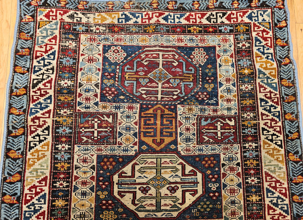 Vintage Caucasian Shirvan Area Rug in French Blue, Ivory, Red, Yellow,  ⁨@thepersianknot⁩  , SKU 1636