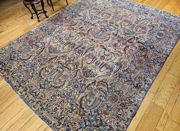 Vintage Persian Kerman in All-Over Paisley Pattern in Ivory, Blue, Red, The Persian Knot, SKU 1726
