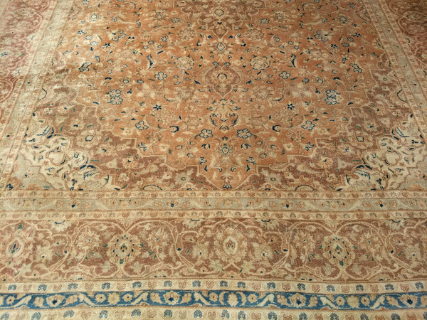 Vintage Persian Khorassan Rug in Floral Pattern in Pale Apricot, Burgundy, Blue, Green, The Persian Knot, SKU 1092