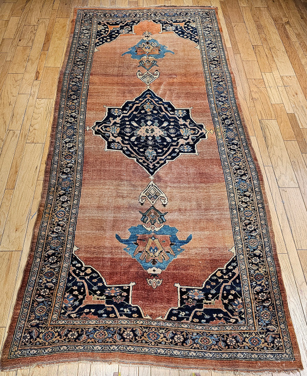 19th Century Persian Bidjar Gallery Rug in Brick-Red, Navy, Turquoise, Yellow,  Green. The Persian Knot, SKU 1723