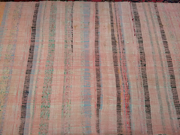 Vintage American Rag Runner in Stripe Pattern in Pink, Cream, Blue, Green, Yellow, The Persian Knot, SKU 1498