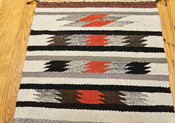 Vintage Native American Navajo Rug with A Banded Pattern in Southwestern Colors 1571, 1' 8" x 3' 3" , 3rd Quarter of the 1900s, SW United States