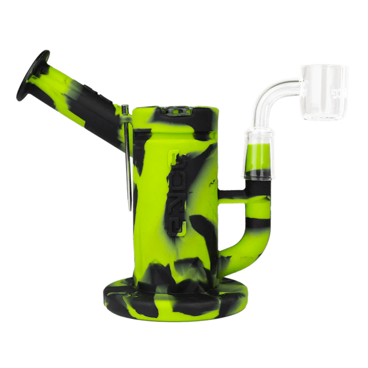 Eyce Silicone Dab Rig with Quartz Banger: Sidecar - Creature Green -  Silicone Bong