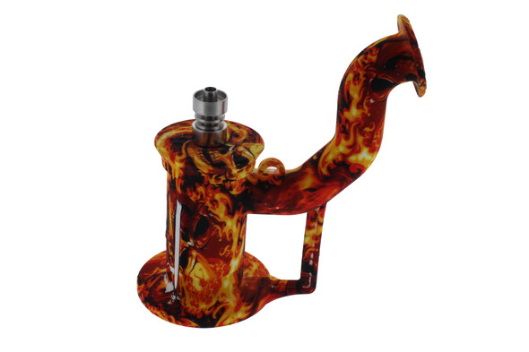 Silicone Dab Rig Waterpipe Kit - Flaming Skull Silicone Dab Rig Waterpipe Kit - Flaming Skull