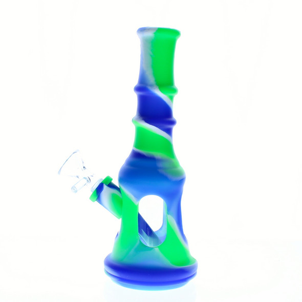 8" Blue & Green Liberty Bell Hybrid Glass Silicone Bong