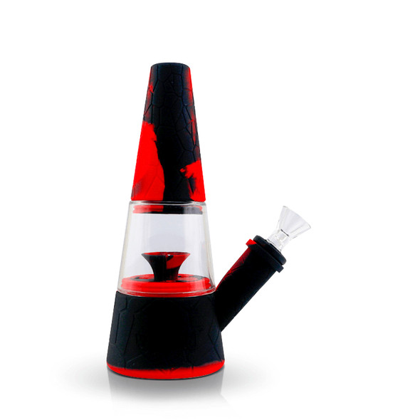 7.8" Waxmaid Fountain: Red and Black - Silicone and Glass Hybrid Bong