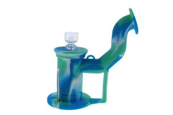 Silicone Dab Rig Waterpipe Kit with Quartz Nail - Blue, Green & White