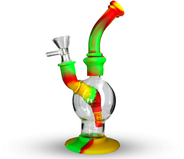 8" Silicone Glass Hybrid Ball Water Pipe - Rasta