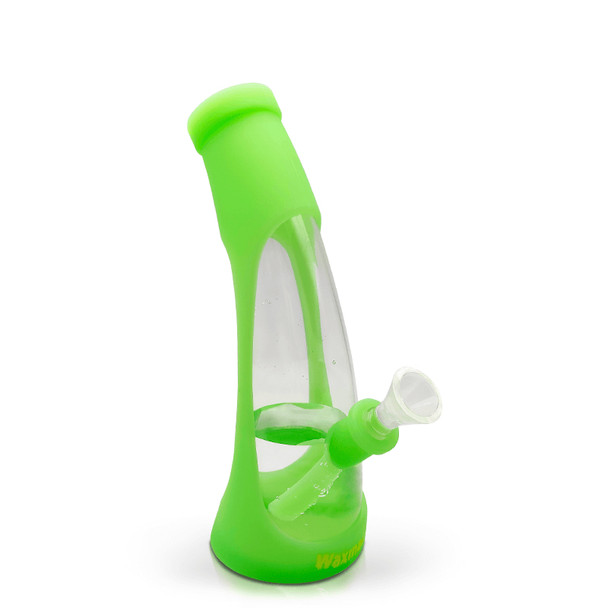 8.5" Waxmaid Horn: Glow Green - Silicone Glass Hybrid Bong